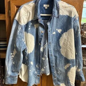Blue and White Bleached Tie-Dye Denim Shacket